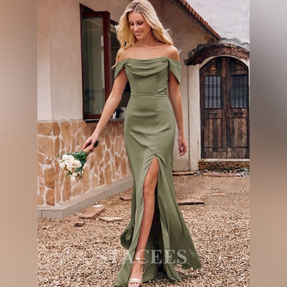 Olive Green Off-Shoulder Dress